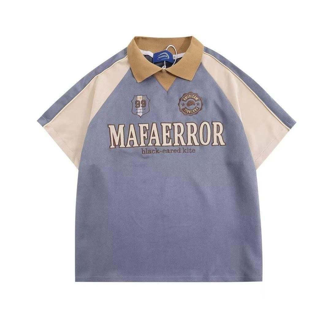 Vintage Varsity Polo Tee in blue, front view